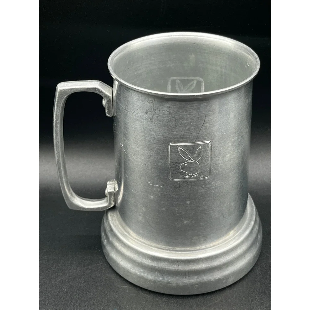 Playboy Aluminum Beer Stein Glass Bottom Logo Mug Tankard 1970-80s Hong Kong Vtg